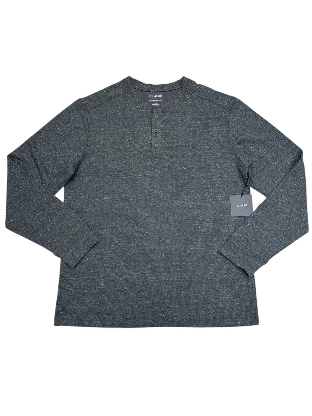 01 ALGO Mens Gray Long Sleeve Henley Performance Shirt XL UPF Wicking